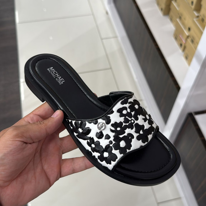 Hannah Sequin Slide Sandals Black